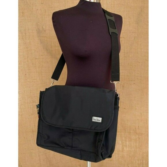 Black Diaper Bag Messenger Bag Take Cover by Nicole Miller w/Accessory Bag Heels - Picture 1 of 9